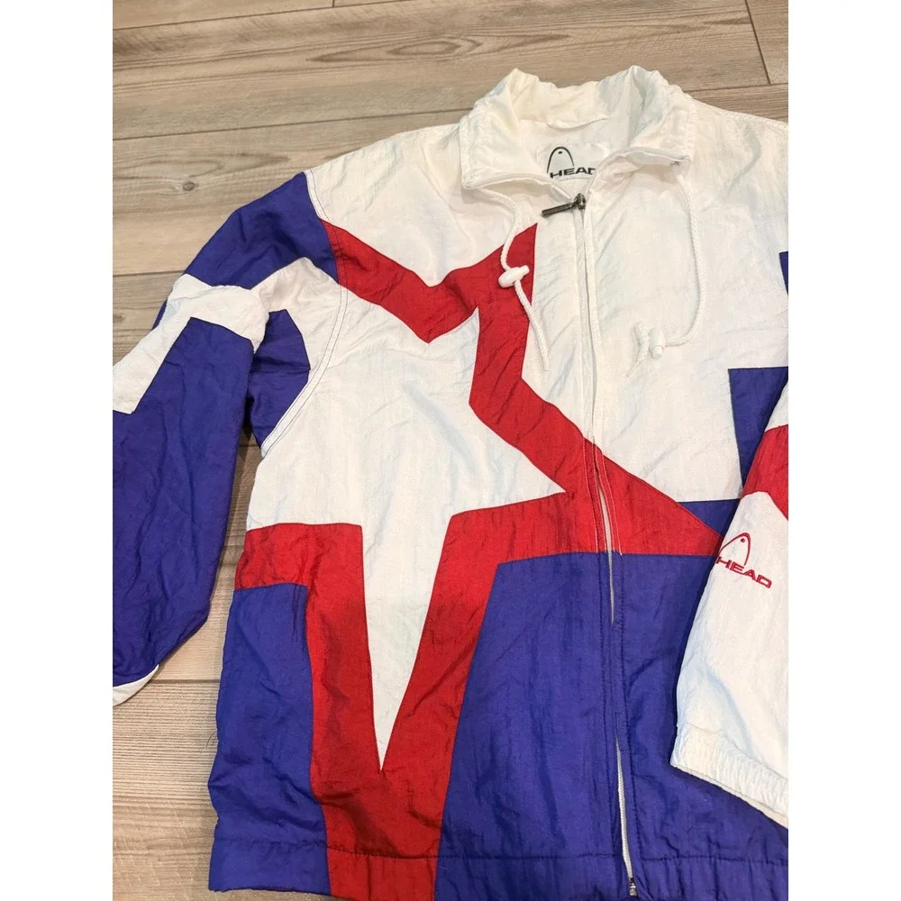 Vintage Head Windbreaker Jacket Red White Blue Star Colorblock Mens Large 90s
